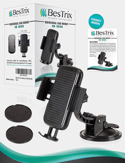 Bestrix Universal Dashboard & Windshield Car Phone Mount Holder Compatible with iPhone 6/6S/7/8/X Plus 5S/5C/5 Samsung Galaxy S5/S6/S7/S8/S9 Edge/Plus Note 4/5/8 LG G4/G5/G6 All Smartphones up to 6" - Bestrix