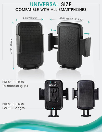 Bestrix Universal Dashboard & Windshield Car Phone Mount Holder Compatible with iPhone 6/6S/7/8/X Plus 5S/5C/5 Samsung Galaxy S5/S6/S7/S8/S9 Edge/Plus Note 4/5/8 LG G4/G5/G6 All Smartphones up to 6" - Bestrix