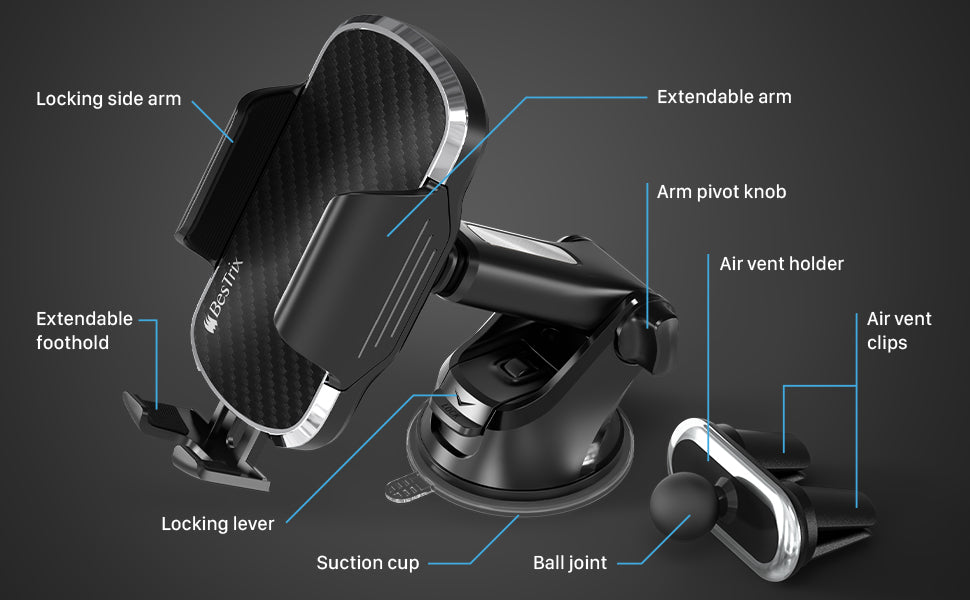 BesTrix Phone Mount for Car - 3 products in one